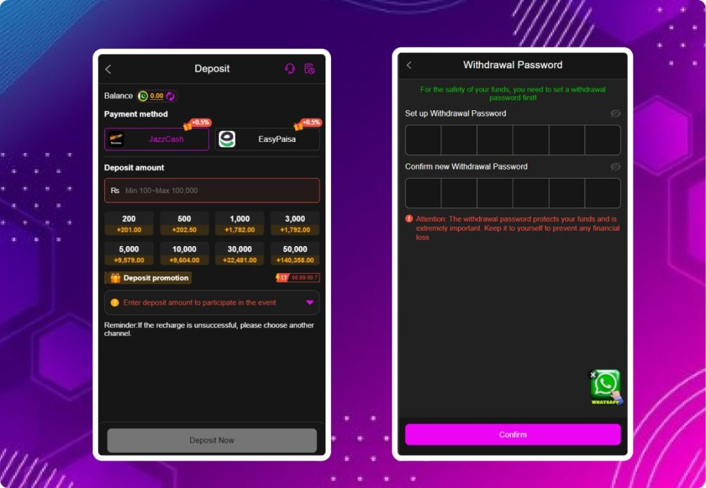 Deposit screen